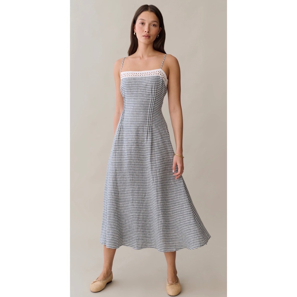 Few Moda o.p.t One Pretty Time Gingham Midi Dress Black White Eyelet Trim Size 8